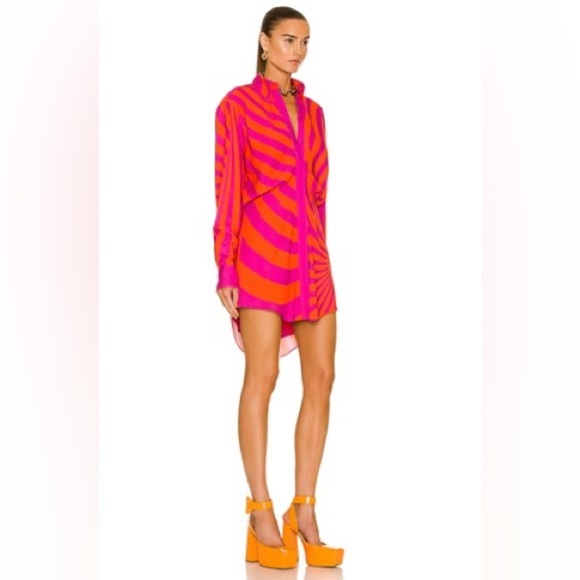 NWT BRANDON MAXWELL The Nouveau Mini Shirt Dress Fuchsia & Orange Swirl size 14 - Picture 2 of 12